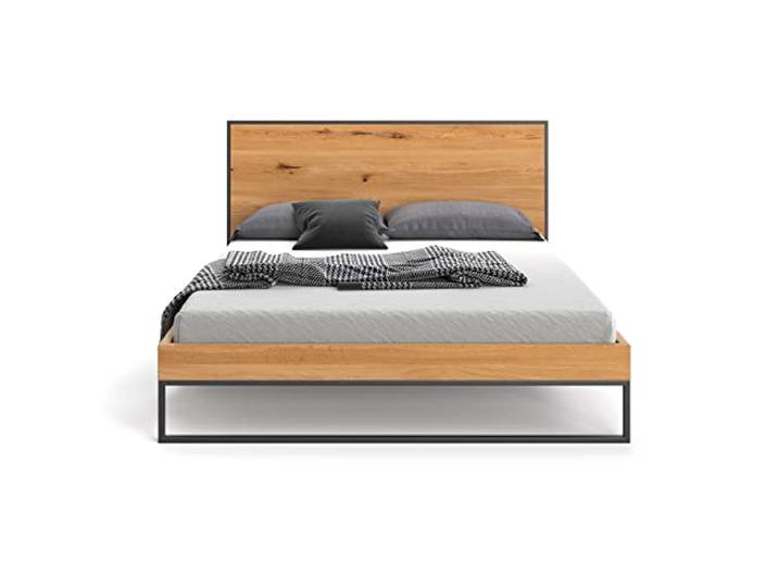 Danzz Bett aus massiver Eiche Frame, loftartig, modern mit Metallrahmen, 200x200 cm