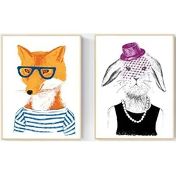 POSTER Set Mit 2 Illustrated Tiere Set 2 A4 Rahmenlos