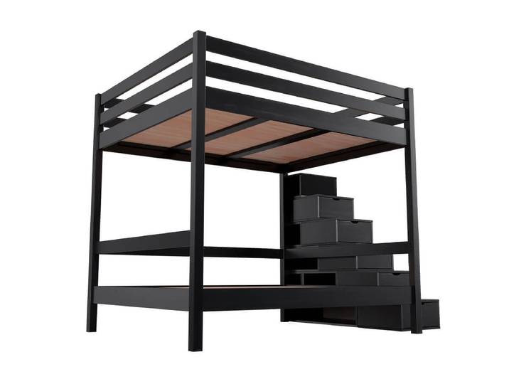 Lit superposé 160x200 double escalier cube Sylvia 160x200 Noir