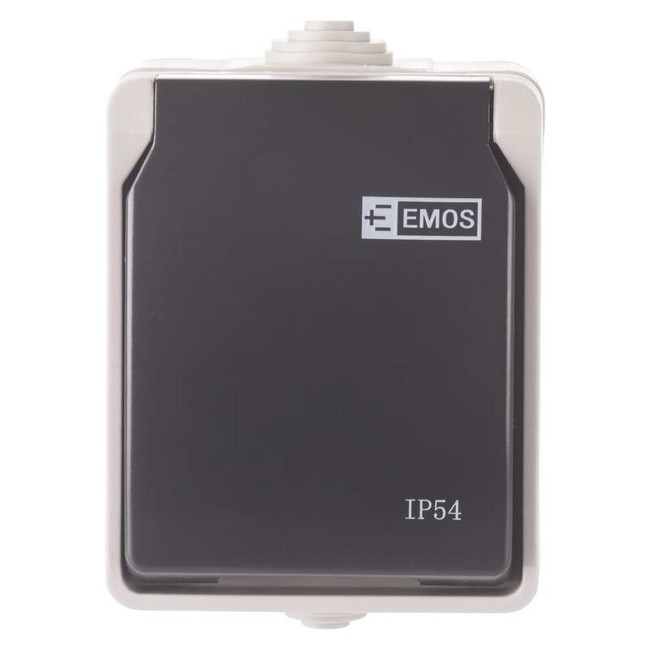 Emos Wandcontactdoos grijs-zwart IP54 model 71034