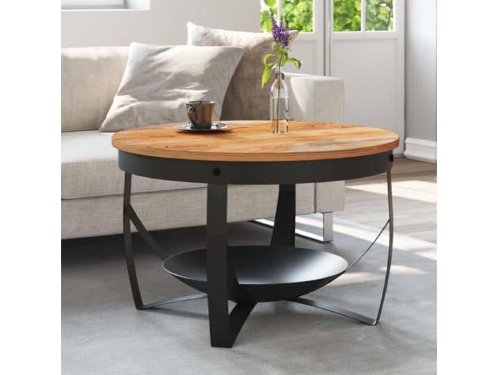 Couchtisch Massivholz Akazie Ø68x43 cm mit Eisengestell Industriedesign Handgefertigt, natürliche Holzmaserung, robustes Eisengestell, vielseitig einsetzbar