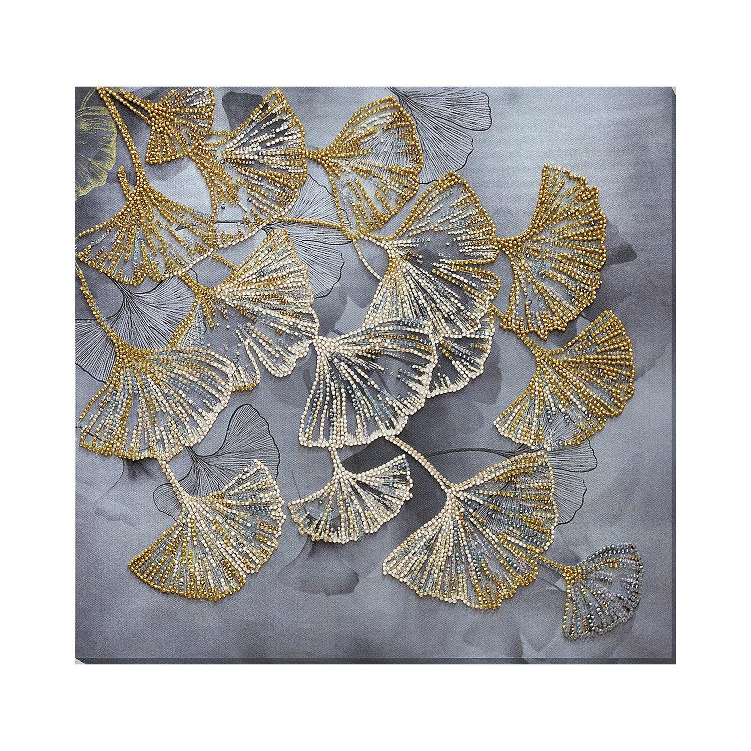 Perlen-Stickbild "Ginkgo Gold", 32 x 31 cm