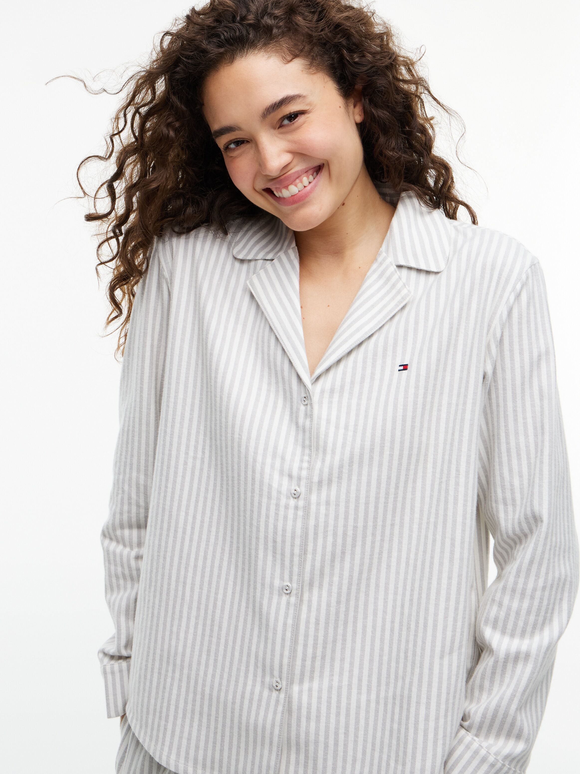 Pyjama "FLANNEL SET", Damen, Gr. XS (34), weiss (flannel stripe grau), Flanell, Obermaterial: 100% Baumwolle, TOMMY HILFIGER UNDERWEAR, lang, Homewear-Sets Pyjama flannel stripe grau XS (34)