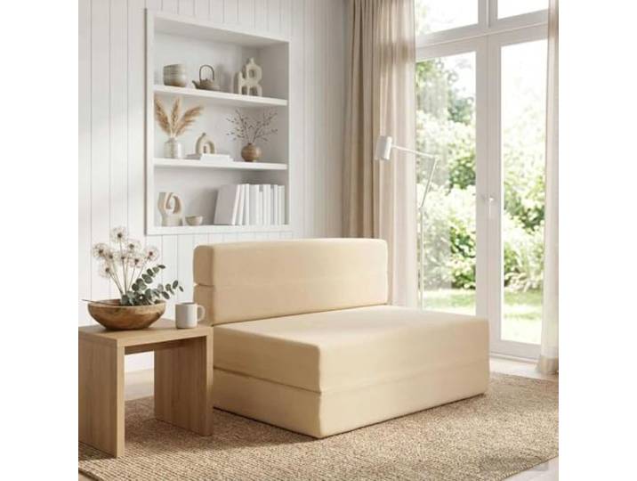 pokgdf Klappsofa Bett Creme 100 x 80 x 60 cm Stoff 2-in-1 Design, Abnehmbarer Waschbarer Bezug, Platzsparend, Vakuumverpackt