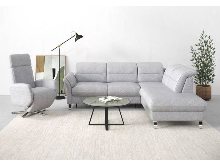 Ecksofa, Struktur, Silber 247×222 cm, Mit Bettfunktion & Stauraum, Armteilverstellung, sit&more