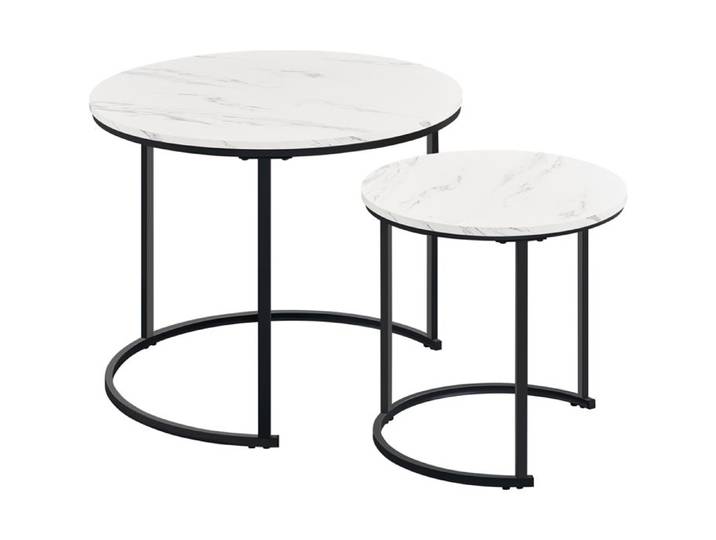 Yaheetech Ensemble de Table Gigogne en Bois 2 Tables Basses Rondes Rustiques avec Armature en Métal Blanc Marbré