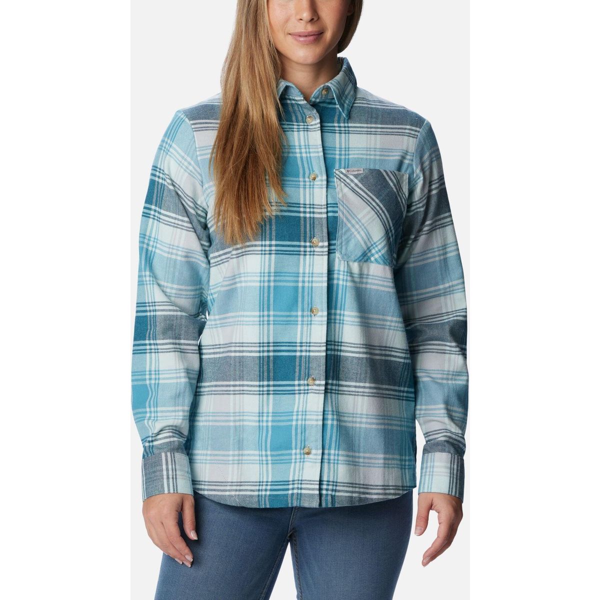 Columbia Calico Basin Flannel Long Sleeve Shirt aqua haze dimensional buffalo (321) XS 205243-2052431-321-XS