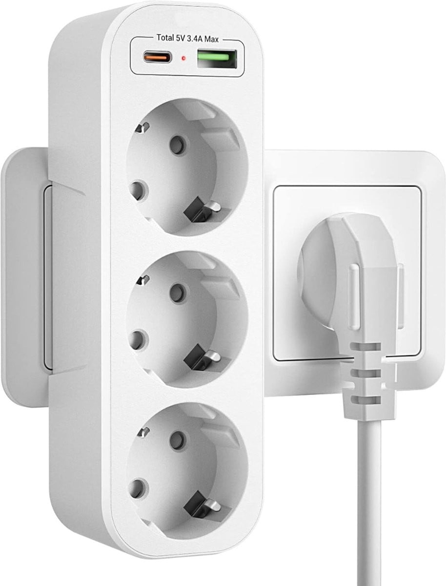 Powercube Verdeelstekker met USB-A en USB-C, Wit