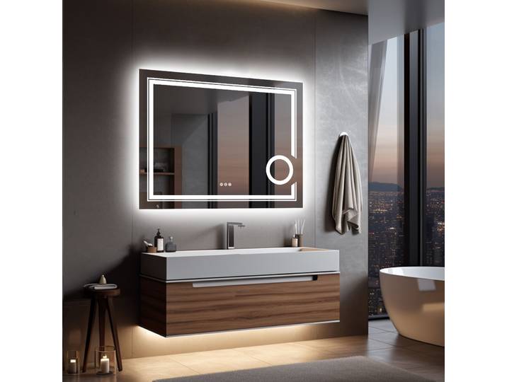 Miroir de salle de bain rectangulaire à LED mural LUVODI avec grossissement 3x, anti-buée, miroir de maquillage pour la douche