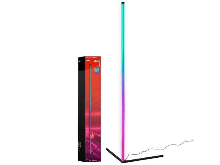 BRILONER - RGBIC LED Lampadaire avec télécommande\, Lampe LED Magic RGB comme décoration de jeu\, éclairage d'ambiance avec capteur de musique\, lumière multicolore\, noir\, 1\,43 m de hauteur