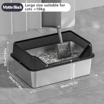 Inspired Finds KEMORELA XL Stainless Steel Covered Cat Litter Box With High Sides, Lid & Scoop matte Black 19.69in