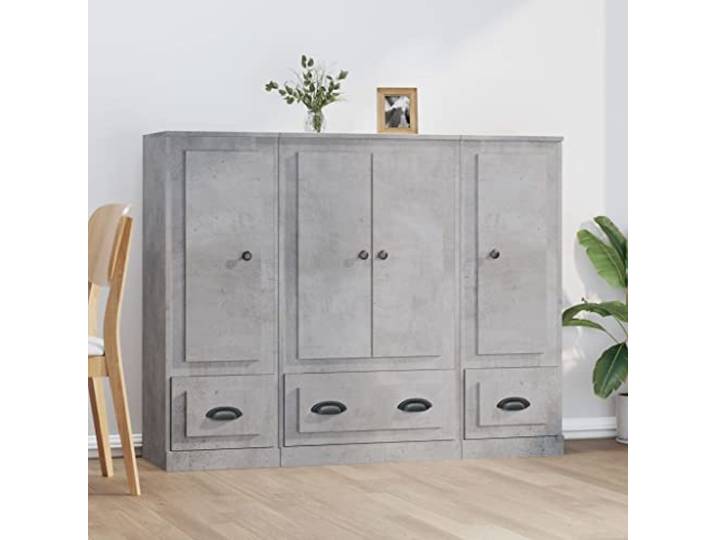 RJPLMFV Anrichte, 3-teilig, Grau, konkrete Technik, Holz Stabil, feuchtigkeitsbeständig, große Aufbewahrung, minimalistisches Design für Wohnzimmer