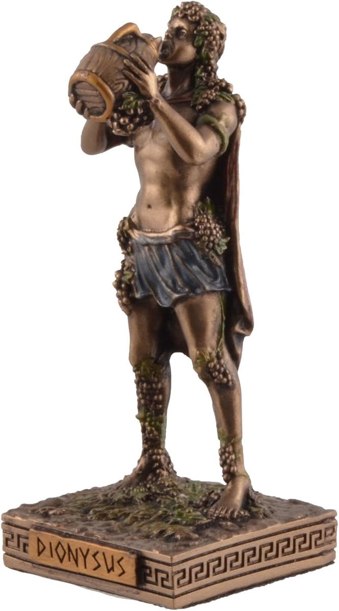 Veronese Dionysos miniature beeldje van kunststeen, handbeschilderd in bronskleur