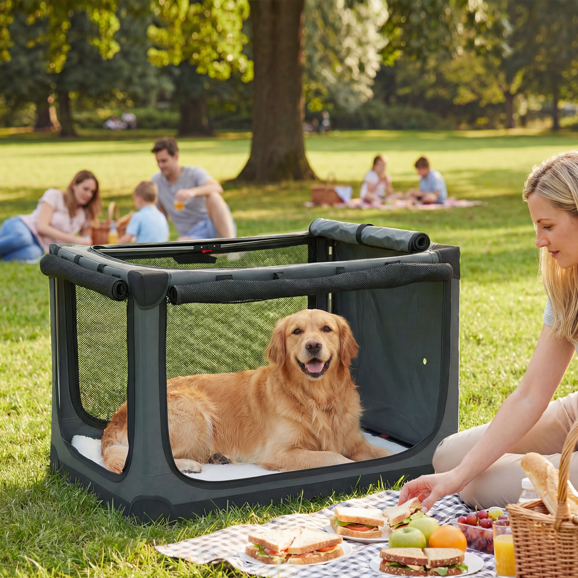 Pawhut Trasportino pieghevole per cani Trasportino con cuscino rivestimento rimovibile lavabile in tessuto Oxford per cani fino a 38kg Verde militare   Aosom Italy