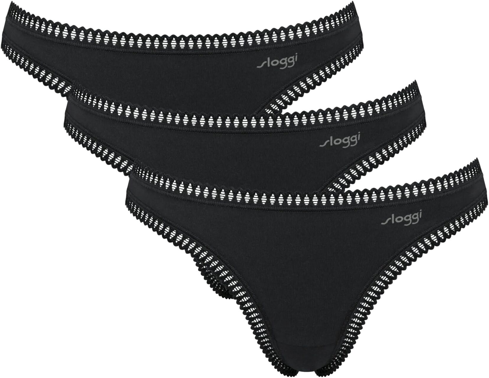 String SLOGGI "GO Crush", Damen, Gr. XXL, Single Jersey, schwarz, Single Jersey, Obermaterial: 95% Baumwolle, 5% Elasthan, körpernah, Unterhosen String, dehnbare Spitzendetails, Multipack, Cotton-Mix, bequem schwarz XXL, Single Jersey