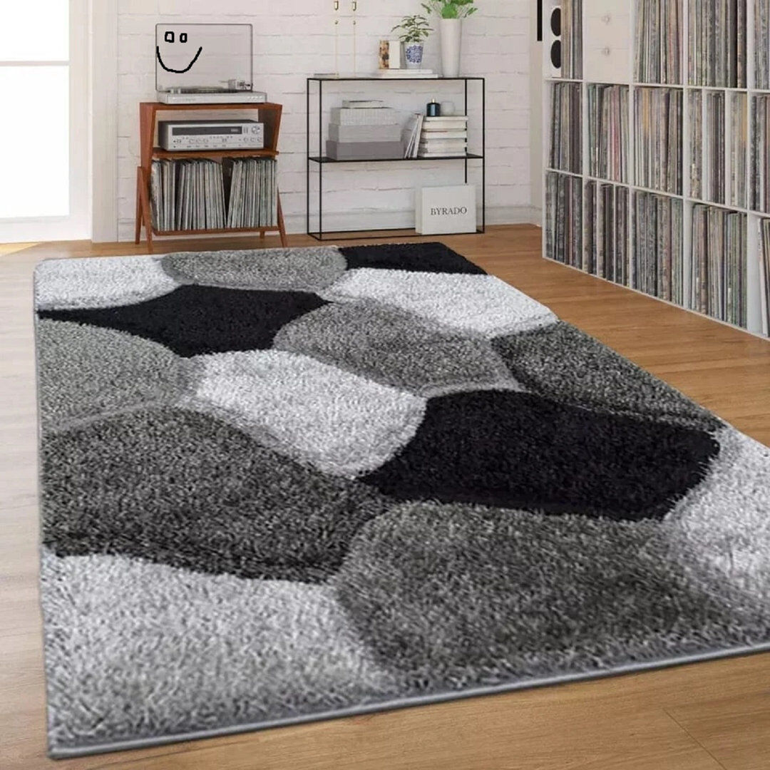 Metro Rectangle Geometric and Geometric Shapes Shaggy Area Rug Silver Grey Rectangle 160 x 230 cm