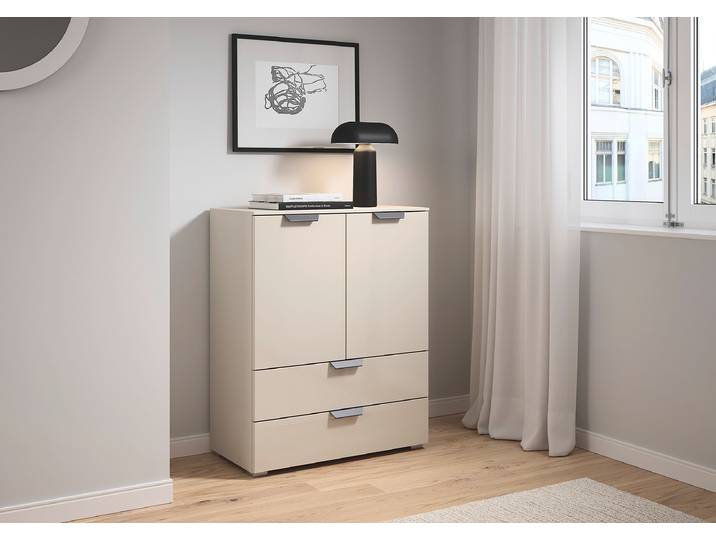 Commode Aditio avec 2 tiroirs 80 x 100 x 42cm Beige/Verre cachemire/Cachemire Gris