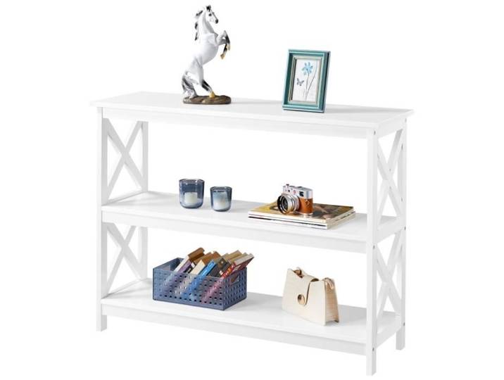 Table Console Extensible en Bois à 3 Niveaux - 106 x 35 x 80 cm - Table d'Entrée - Pied en X Blanc - Yaheetech