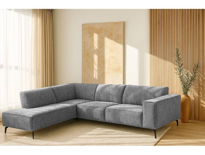 Ecksofa HOME AFFAIRE LORCAN mit Metallfüssen, Breite 275 cm, weiches Sitzgefühl , grau, B:275cm H:77cm T:210cm, 100% PES, Sofas, Ecksofa, Metallfüsse, Lederoptik, Struktur, Bouclé