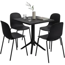 CLP Gartenmöbel-Set wetterfest Nerra, 4 Stapelstühle und quadratischer Gartentisch, ergonomisch, 5-teilige Sitzgruppe stapelbar
