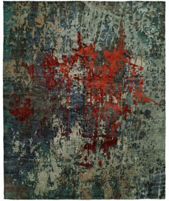KALATY Modern Multi-Colored Hand-Knotted Viscose Area Rug