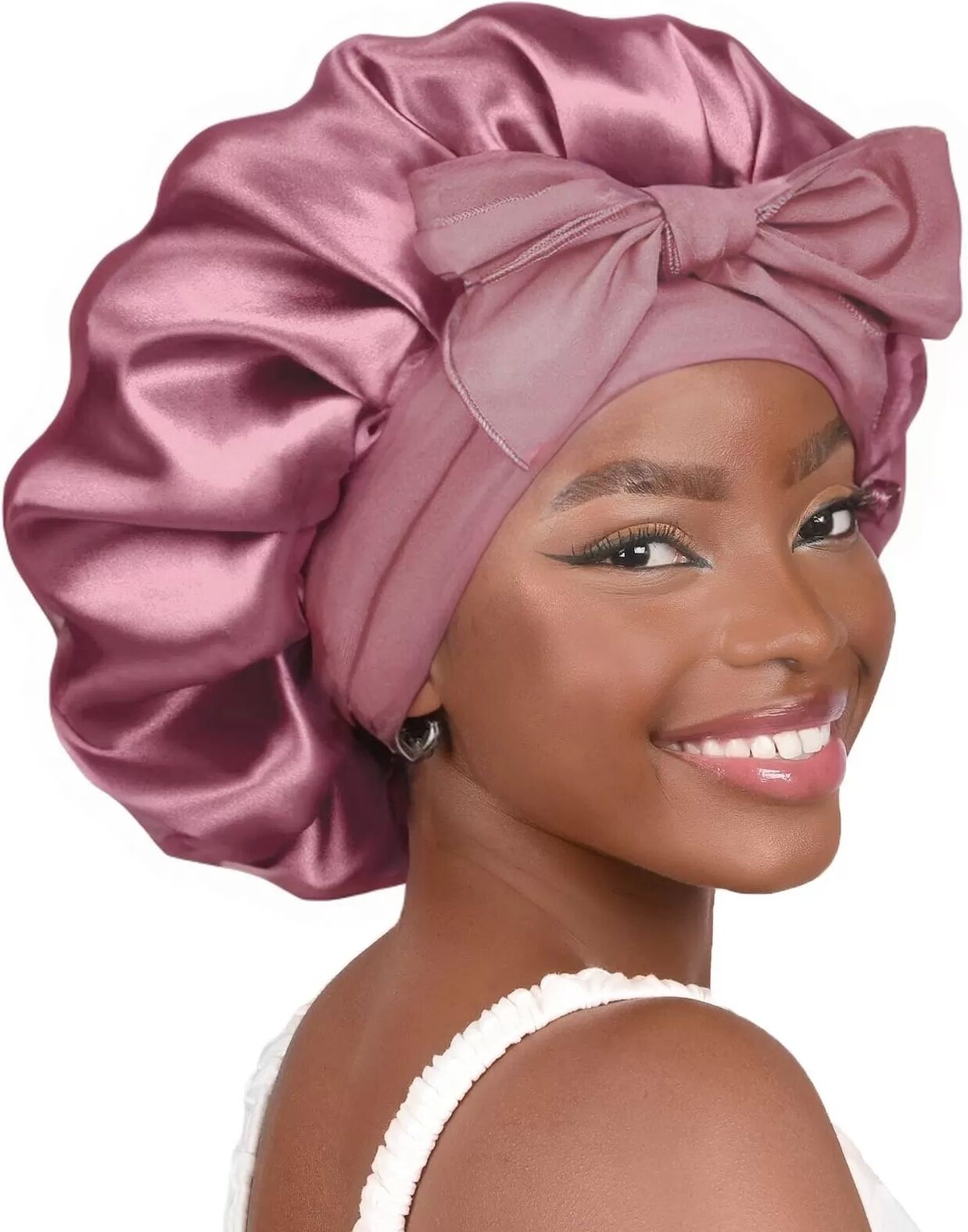 INF Bonnet de sommeil en satin à large bord et nœud, bonnet pour dormir Rouge