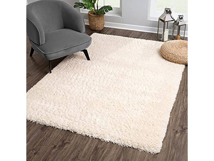 SANAT Porto Shaggy Wohnzimmer Teppich - Hochflor Zottel-Teppiche für Wohnzimmer, Schlafzimmer, Küche, Flure, Kinderzimmer - Leicht Zu Reinigen, Superweich, Modern Teppich Creme 80 x 200 cm