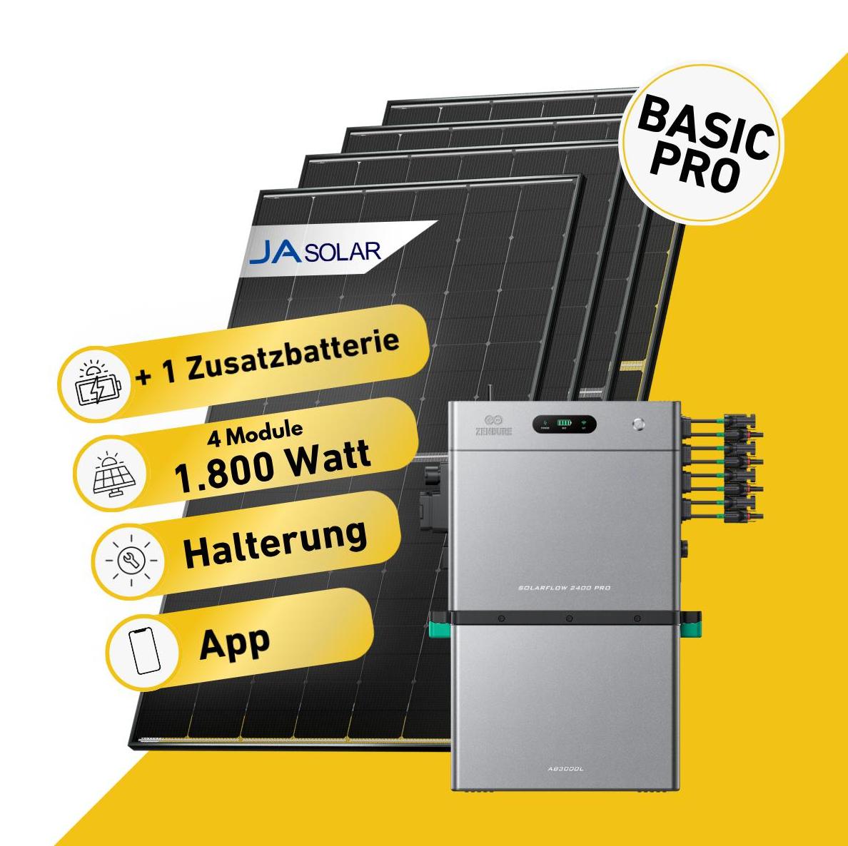 Balkonstrom Balkonkraftwerk 1820W mit Speicher |1xZusatzspeicher |Biberschwanzdachhalterung| 2xSolarmodul | Zendure SolarFlow 2400 Pro