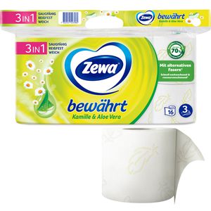 Zewa Toilettenpapier bewährt Kamille & Aloe Vera, 3-lagig, Tissue, 150 Blatt, 16 Rollen