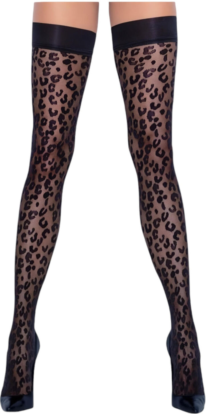 Cottelli Legwear - Black Leopard Print Thigh-Highs