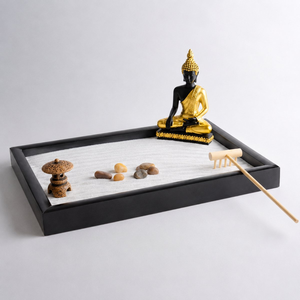 Mini Zen Tuin met Buddha, Wierookbrander en Harkje voor Volwassenen