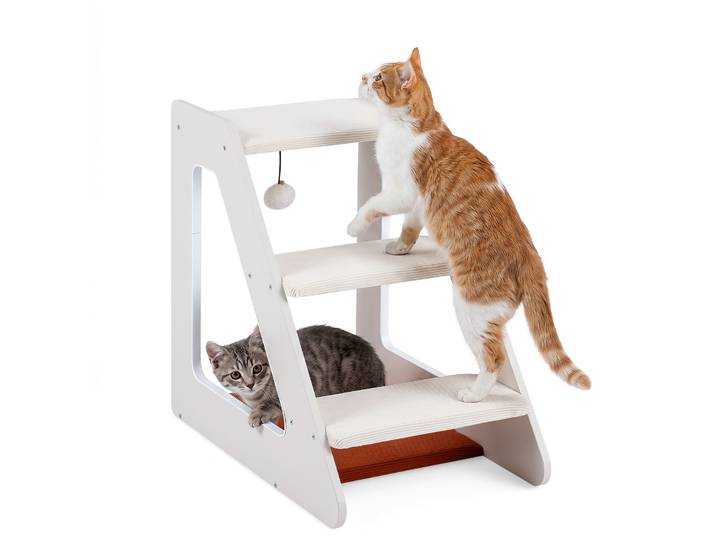 Hondentrap 3 Treden Kattentrap met Comfortabel Kattenbed Wit