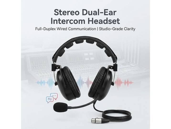 TELIKOU HD-312 Casque Intercom Stéréo Double Oreille Full-Duplex Filaire avec Microphone Dynamique XLR 5 Broches Mâle pour Studio