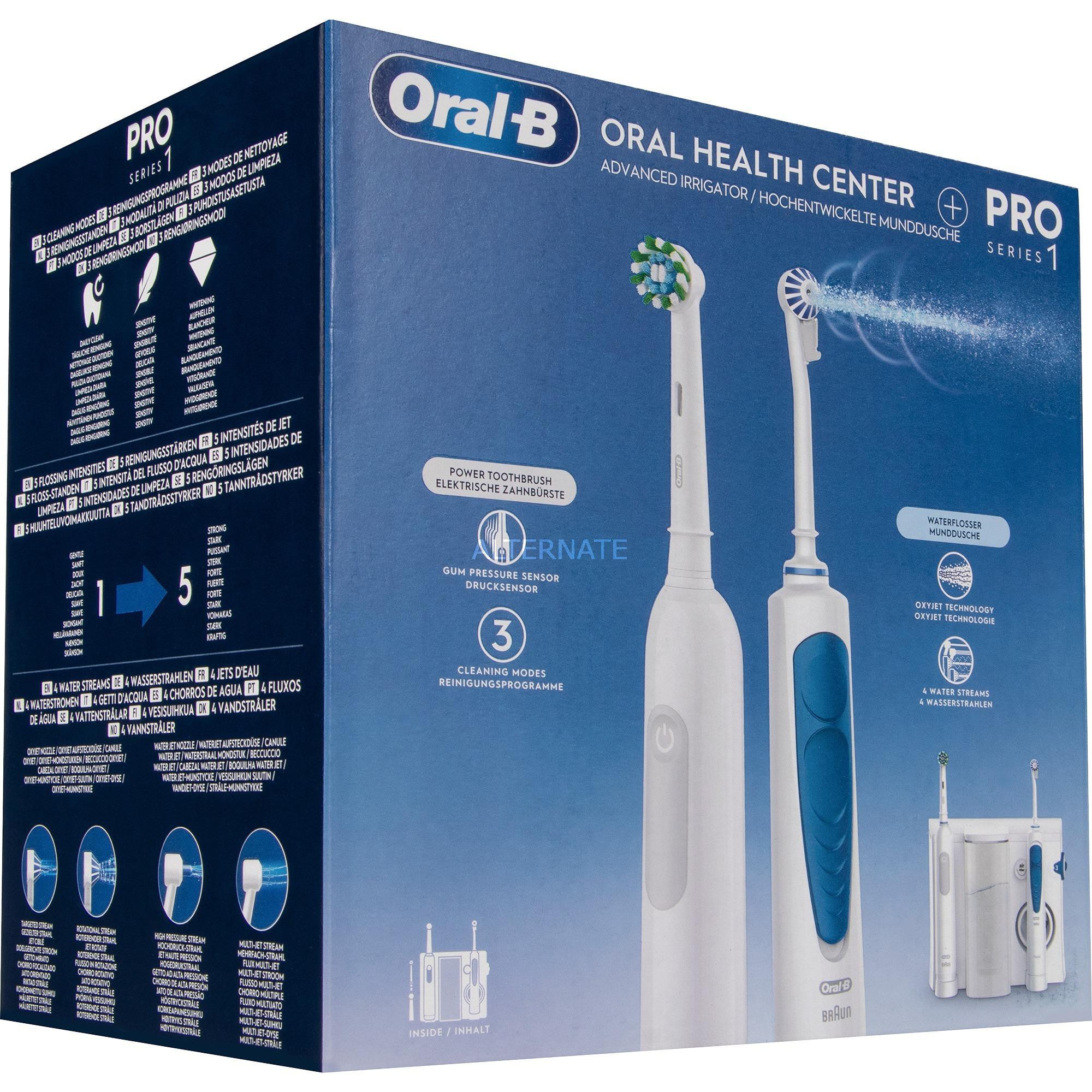Oral-B Center OxyJet Reinigungssystem - Munddusche + Oral-B Pro 1 Ekeltrische Zahnbürste Weiß 840825