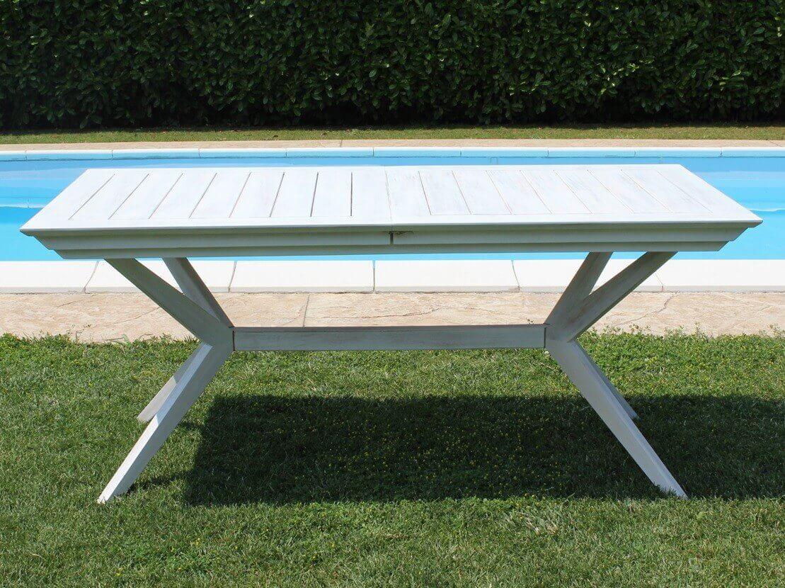 SANUR - Erweiterbarer Outdoor-Tisch aus weißem Holz