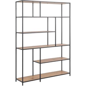 AC-Design Bücherregal Seaford, schwarz / wildeiche, aus Metall / Holz, 6 Ebenen, 135 x 185 x 35cm