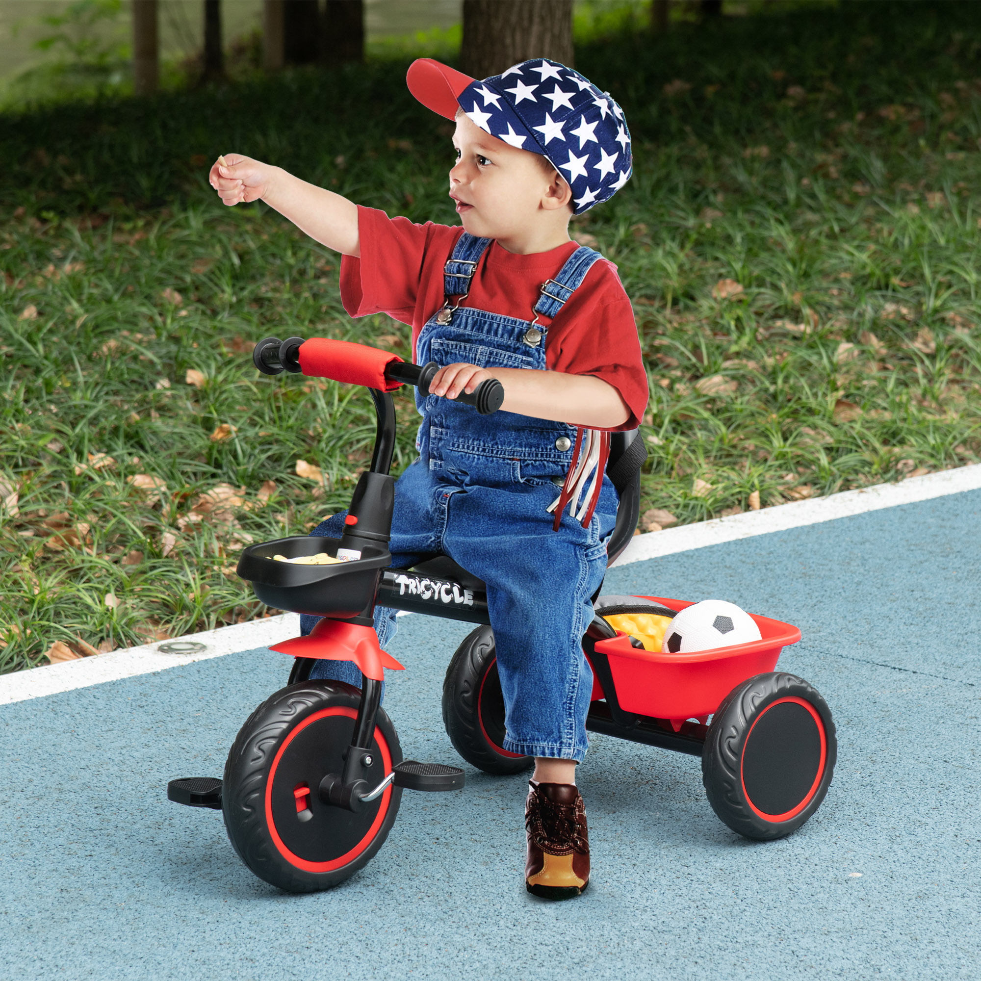 Aiyaplay Triciclo per bambini 2-5 anni con seduta regolabile, cestino e parafango, rosso   Aosom Italy