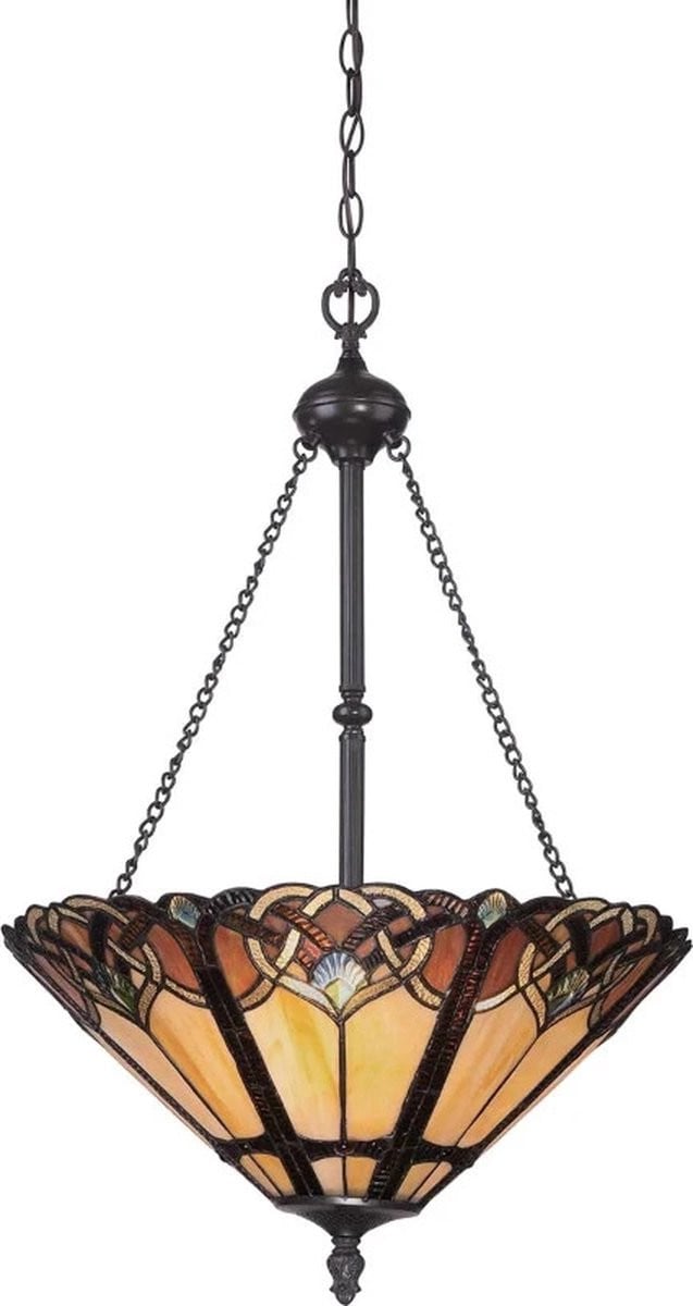 Quoizel Cambridge Tiffany LED Hanglamp - Brons, Beige, Groen en Multicolor - Dimbaar - E27
