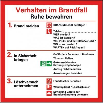 Dreifke® Notfallplan Verhalten im Brandfall, Kunststoff, 200x200 mm
