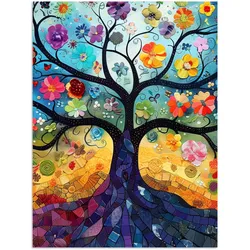 POSTER Kunst - Baum des Lebens - Blumen - Hippie Deko Wohnzimmer 60x80 cm