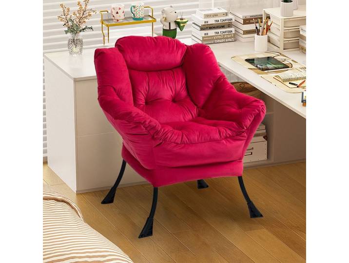 Fauteuil lounge chaise de détente avec poche latérale pour salon et chambre armature métal 75x80x85 cm