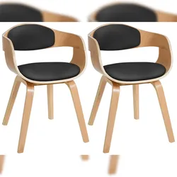 DELUKE® 2er Set Stühle LONDON Kunstleder - 73x49x46cm, Natur/Schwarz | Kunstleder | Holz Gestell | Konferenzstuhl Wartezimmerstuhl