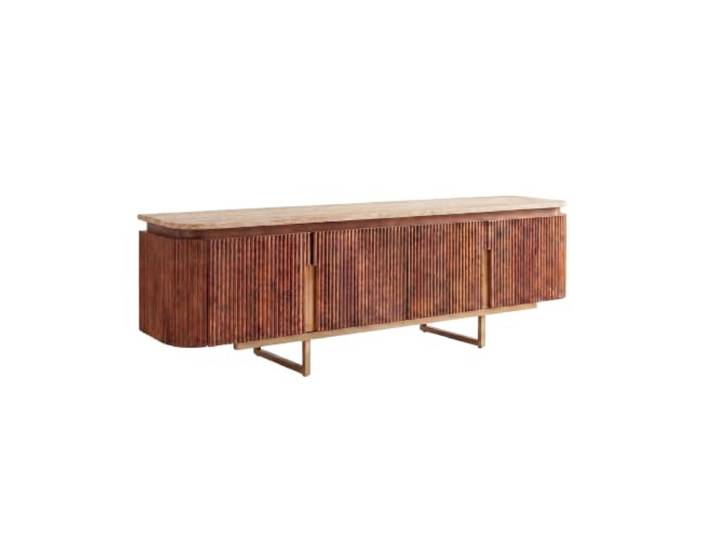 Riess Ambiente TV-Board Gatsby - 160x50x40cm - braun - Mangoholz Metall Massiv, Travertinplatte, 2 Fächer, goldfarbenes Metallgestell, montiert geliefert