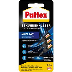 Pattex Sekundenkleber PSMG3 Ultra Gel Mini Trio, Gel, extra stark, wasserfest, 3x 1g
