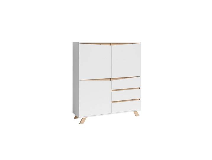 Mid.you Highboard, Weiß, Eiche Artisan, 3 Fächer, 3 Schublade(n) Schubladen, 120x137x38 cm, Typenauswahl, Wohnzimmer, Kommoden & Sideboards, Highboards
