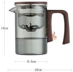 Combo Retail Shop New Tea Pot With Magnetic Switch, Glass, Wood Handle, Tea Separation gray 520ml