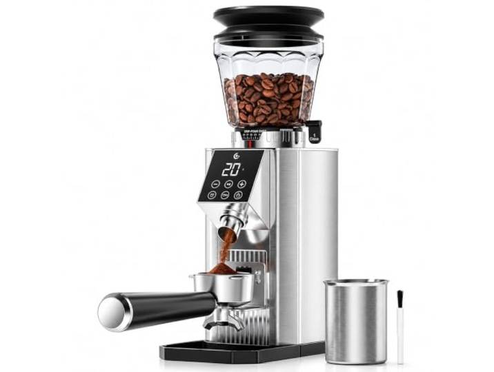 AMZCHEF Elektrische Kaffeemühle, 45 Mahlgrade, Edelstahl,Speicherfunktion Edelstahl-Kegelmahlwerk und Anti-Statik-System. 300g Bohnenbehälter für Espresso, Siebträger, Filterkaffee & French Press.