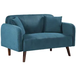 En.Casa, Sofa + Bettsofa, 2-Sitzer Sofa Midt 132x70x81 cm Cord Blau (2-Sitzer)