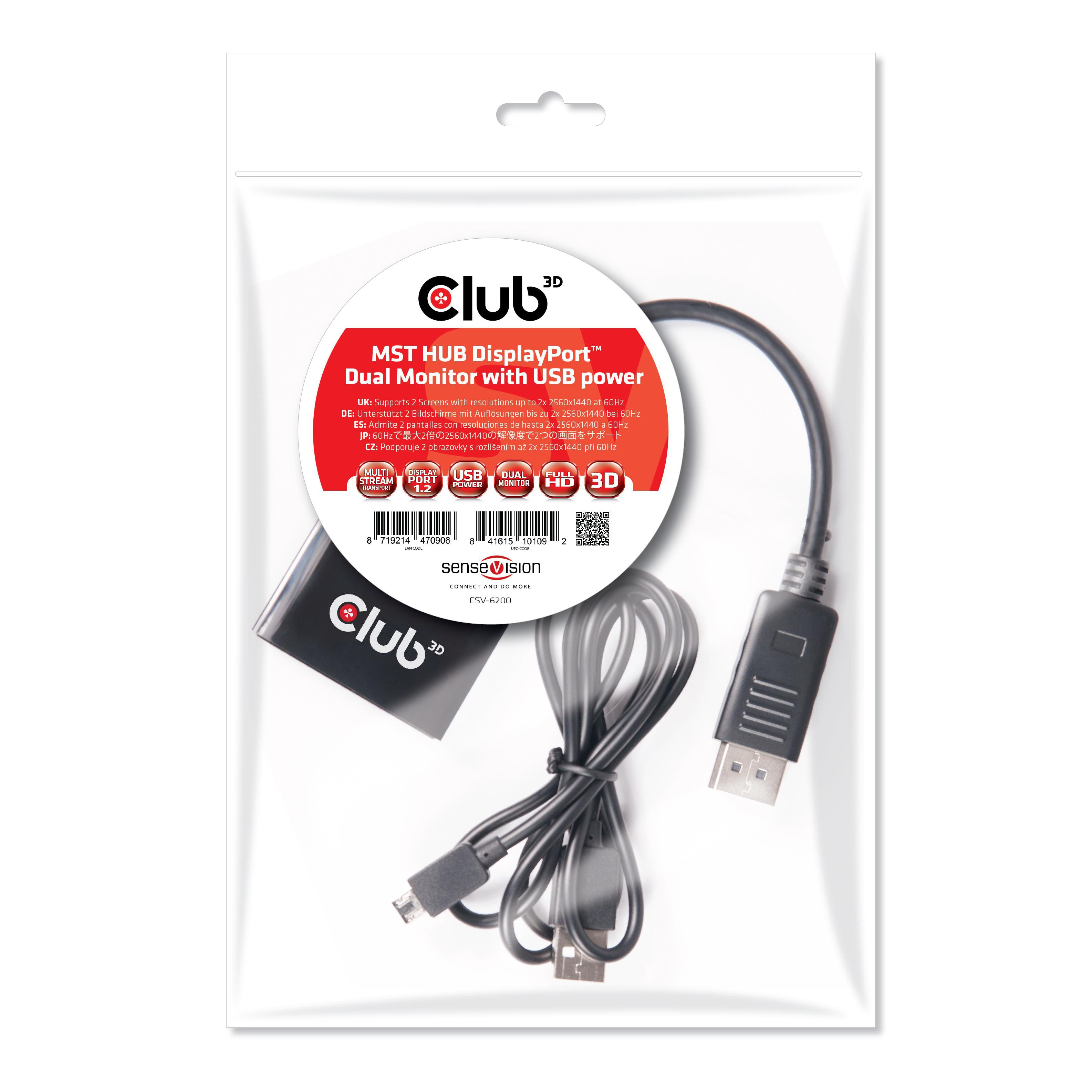 Club3D CSV-6200 Multi Stream Transport Hub DisplayPort 1.2 Dual Monitor