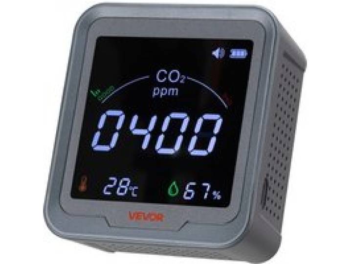 VEVOR CO2-Detektor, CO2-Monitor mit Temperatur- & Feuchtigkeitsanzeige, NDIR-Sensor, Kohlendioxid-Messgerät, CO2-Melder für den Außenbereich, Zuhause, Büro, Auto, Wandmontage